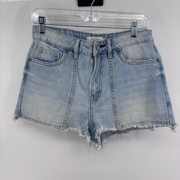 HIDDEN Jeans Los Angeles Denim Shorts Frayed Hem Light Wash Women's Medium - Picture 1 of 6